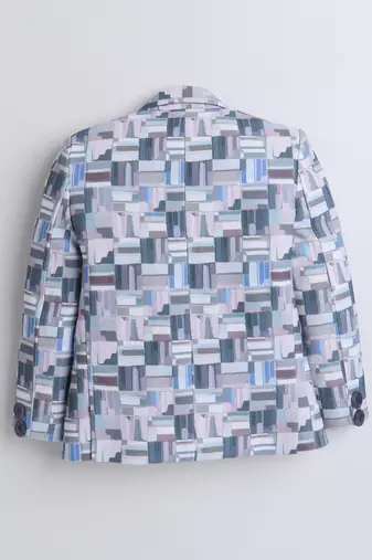 Blue abstract geometrical print polyester spandex blazer
