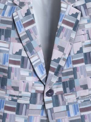 Blue abstract geometrical print polyester spandex blazer 3