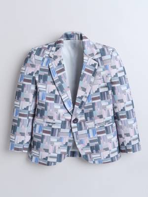 Blue abstract geometrical print polyester spandex blazer 4
