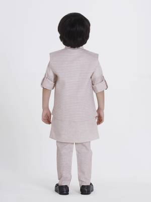 Offwhite woven self pattern stripe jaquard kurta jacket pant set 2