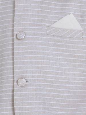 Offwhite woven self pattern stripe jaquard kurta jacket pant set 5