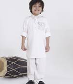 Offwhite solid cotton silk pathani kurta pyjama set