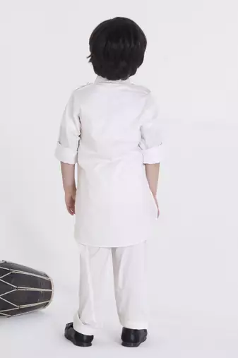 Offwhite solid cotton silk pathani kurta pyjama set