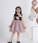 Beige sequins work net frock