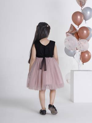 Beige sequins work net frock 2