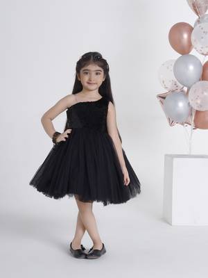Black sequins work net frock 1