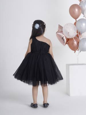 Black sequins work net frock 2