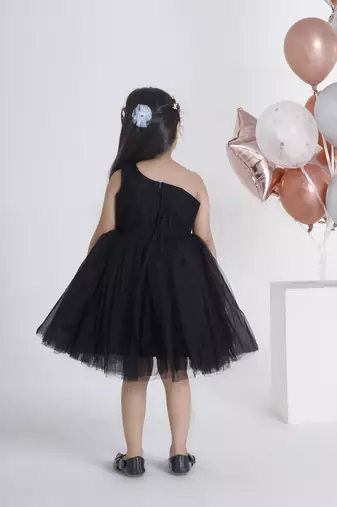 Black sequins work net frock