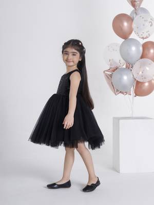 Black sequins work net frock 3