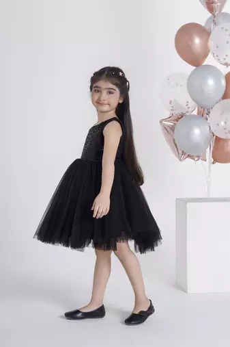 Black sequins work net frock
