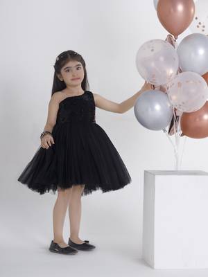 Black sequins work net frock 4