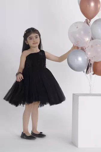 Black sequins work net frock