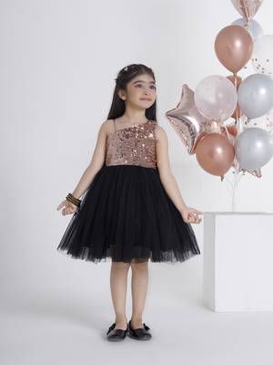 Black sequins work net frock 1