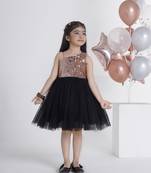 Black sequins work net frock