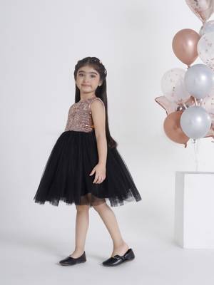 Black sequins work net frock 3
