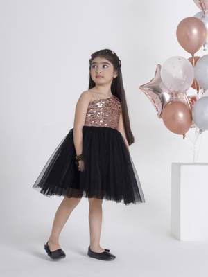 Black sequins work net frock 4
