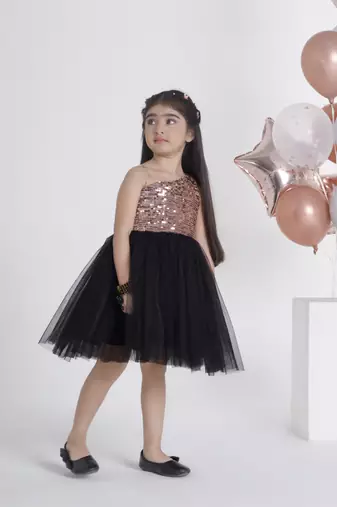 Black sequins work net frock