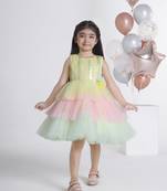 Lemonyellow sequins work net frock