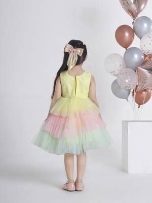 Lemonyellow sequins work net frock 2
