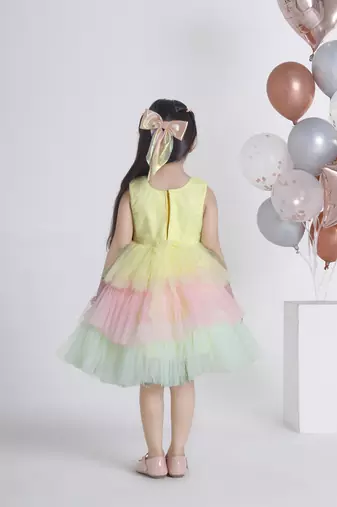 Lemonyellow sequins work net frock