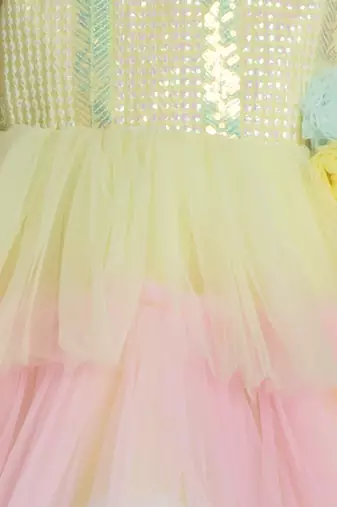 Lemonyellow sequins work net frock
