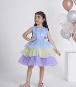 Skyblue sequins work net frock