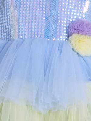 Skyblue sequins work net frock 5