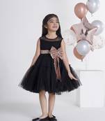 Black big sequins bow net frock
