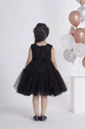 Black big sequins bow net frock