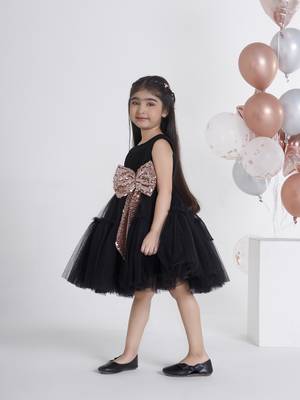 Black big sequins bow net frock 3