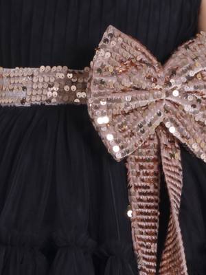 Black big sequins bow net frock 5