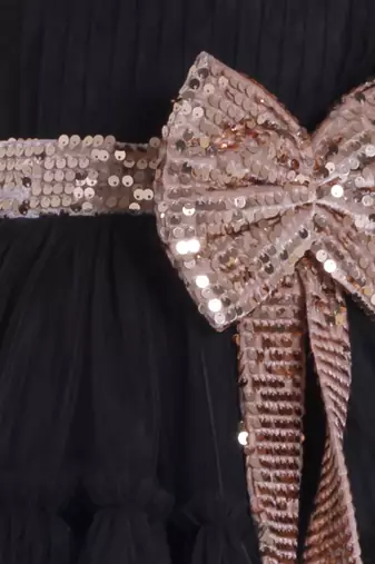 Black big sequins bow net frock