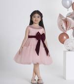 Peach big sequins bow net frock