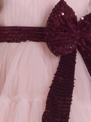 Peach big sequins bow net frock 5