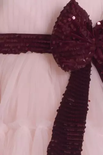 Peach big sequins bow net frock