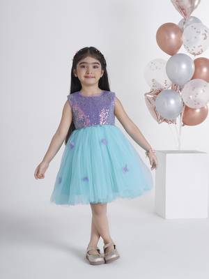 Purple sequins work net frock 1