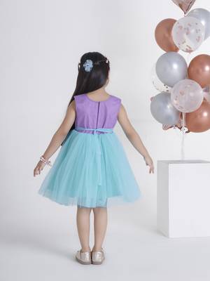 Purple sequins work net frock 2