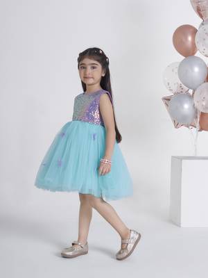 Purple sequins work net frock 3