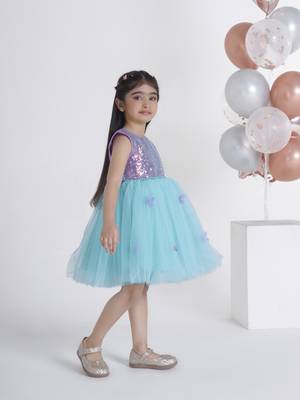 Purple sequins work net frock 4