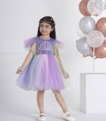 Purple sequins work and hand embriodery net frock