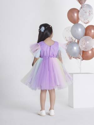Purple sequins work and hand embriodery net frock 2