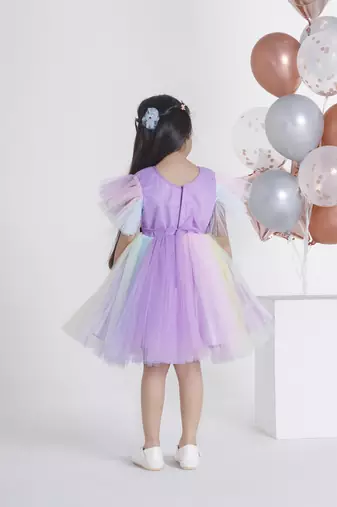 Purple sequins work and hand embriodery net frock