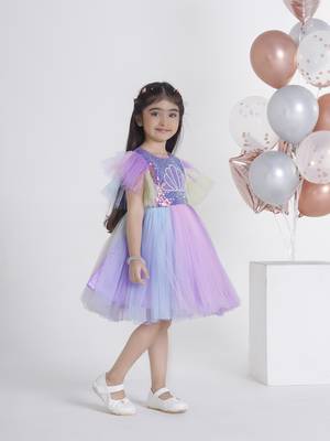 Purple sequins work and hand embriodery net frock 4