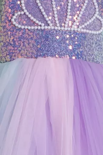 Purple sequins work and hand embriodery net frock