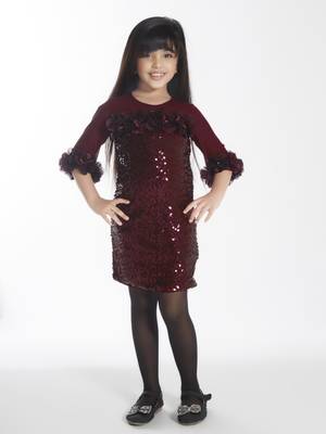 Maroon sequins work net midi dress 1