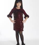 Maroon sequins work net midi dress