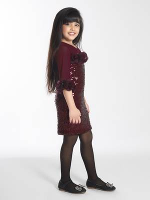 Maroon sequins work net midi dress 3