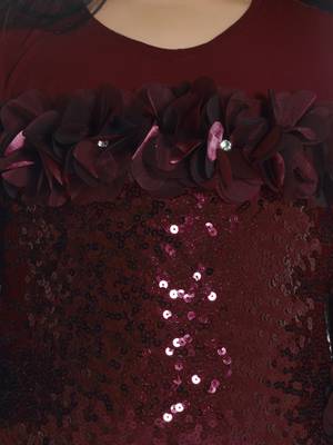Maroon sequins work net midi dress 5