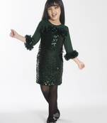 Green sequins work net midi dress