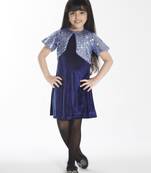 Blue sequins work velvet midi dress